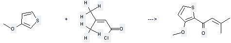 3-Methoxythiophene can react with 3-methyl-but-2-enoyl chloride to get 3-methoxy-2-(3-methyl-1-oxo-2-buten-1-yl)thiophene.